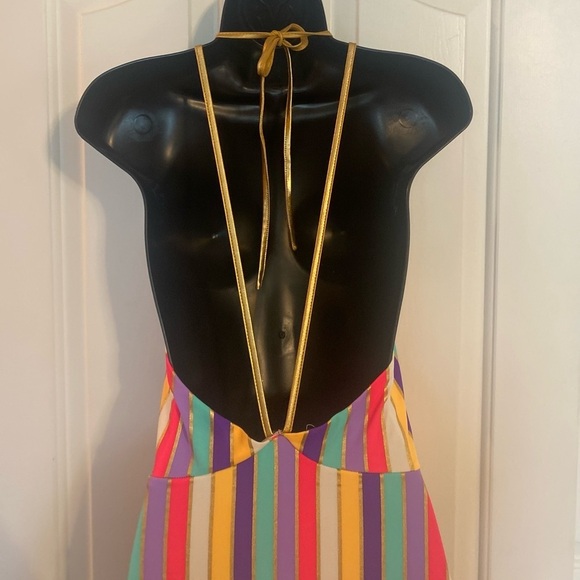 “FEATHER II” Rainbow Stripes & Gold Straps Bathing Suit - Picture 7 of 11